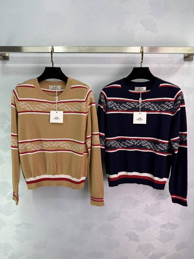Aima*25 Early autumn new round neck sweater classic stripes contrast color desig