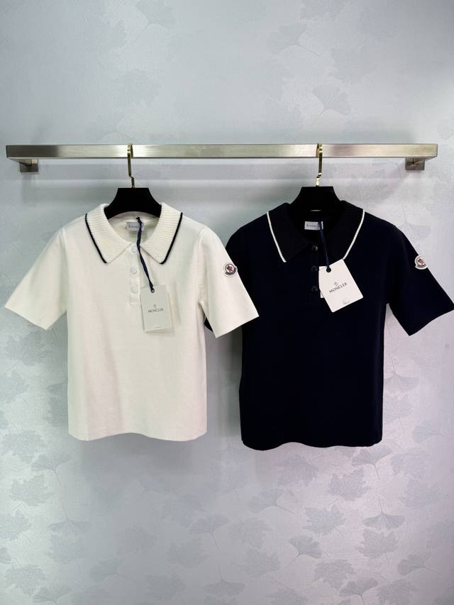 Mo*2025 Spring and Summer new knitted Polo shirt, lapel design, brand logo embro