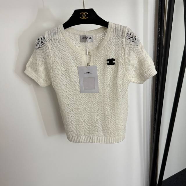 Style No. 20254072 Chane* new style flocked logo hollow short-sleeved knitted t