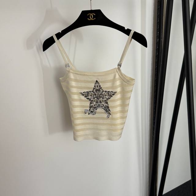 Style No. 20254079 Dio* new five-pointed star embroidered striped knitted camis