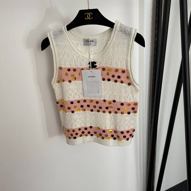 Style No. 20254074 Chane* new style flocked logo polka dot sequins hollow strip
