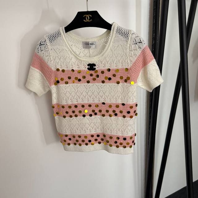 Style No. 20254073 Chane* new style flocked logo polka dot sequins hollow strip