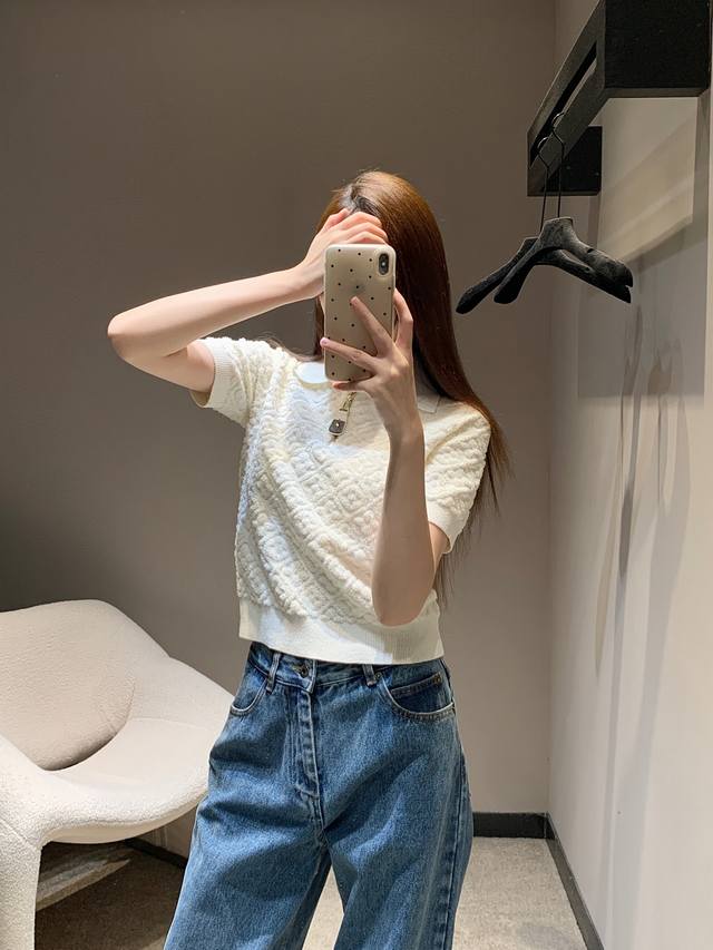 Louis Vuitto* 25Ss Spring and Summer new style old flower diamond short-sleeved