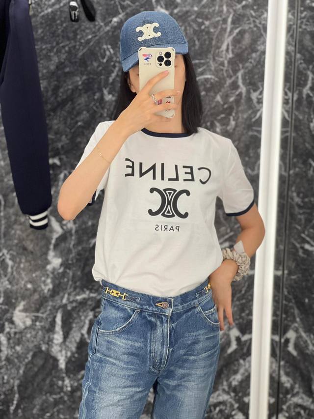 Celin* 25Ss Spring and Summer new classic logo letter print on the chest round n
