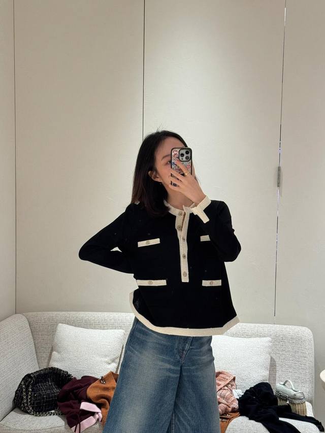 Chane* 25A Handicraft Workshop series new contrast color fake pocket pullover sw