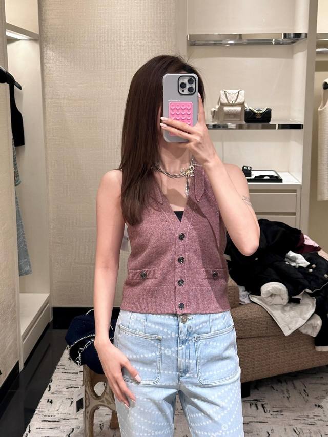 Chane* 25A Handicraft Series New Shoulder Strap Buckle Decorated Knitted Vest Ca
