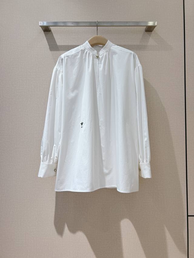 Dio*R 2025Cruise new fashion items Combed poplin cotton small stand-up collar sh
