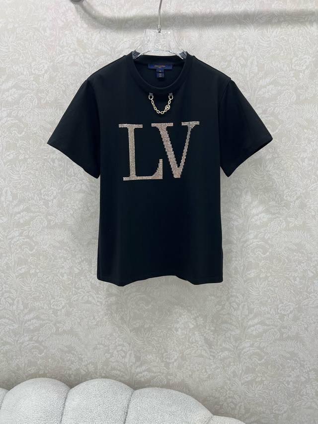 Louis Vuitto*25 New round neck chain hot diamond letter short-sleeved T-shirt se