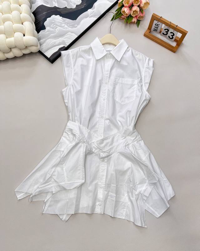 Alexander Wang 25Fw Early Autumn New Irregular Splicing Cotton Poplin Shirt Dres