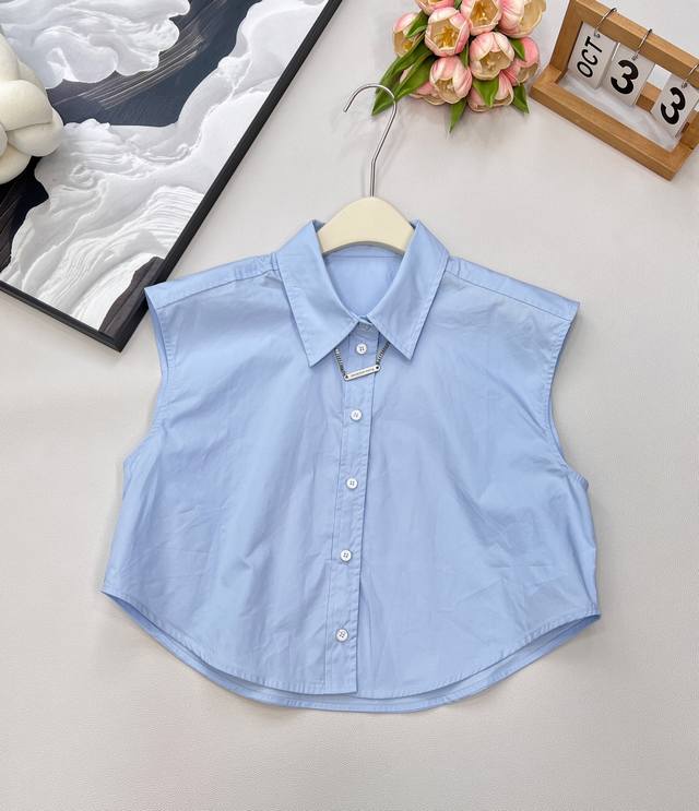 Alexander Wang 25Ss Spring and Summer new sleeveless pointed collar shirt + ribb