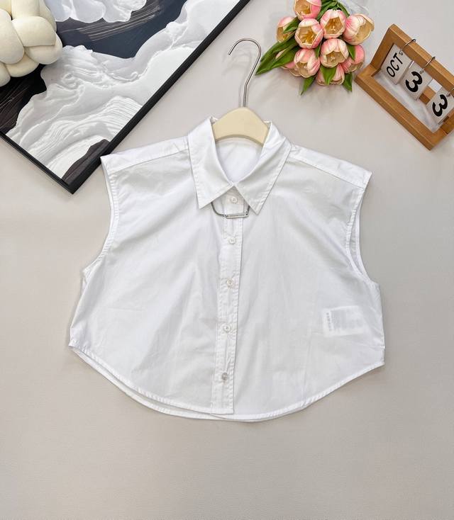 Alexander Wang 25Ss Spring and Summer new sleeveless pointed collar shirt + ribb