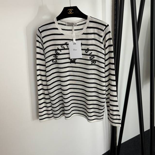 Style No. 20254045 Dio* new five-pointed star letter print striped long-sleeved