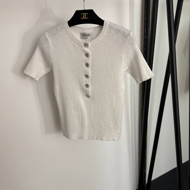Style No. 20254043 Chane* new style button round neck short sleeve knitted swea
