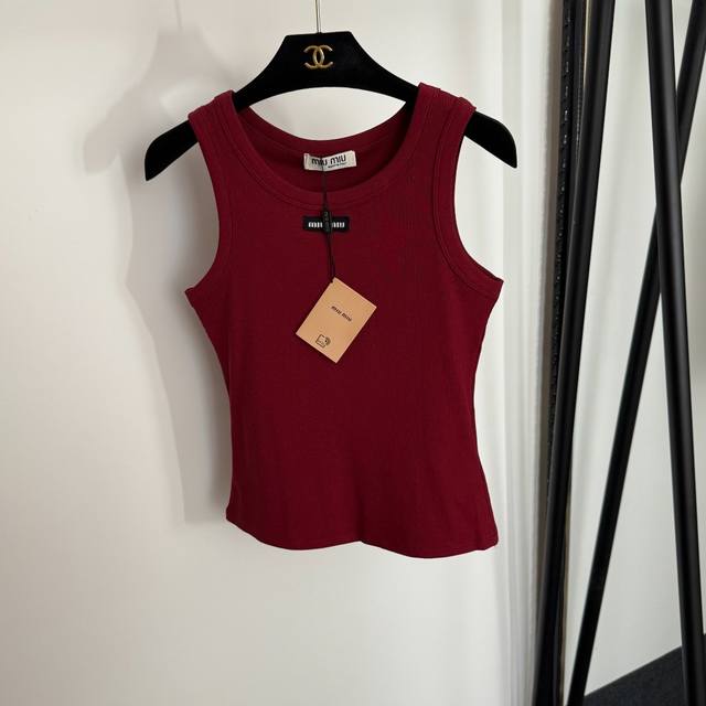 Style No. 20254039 Miumi* new collar logo patch stripe slim fit cotton vest, wh