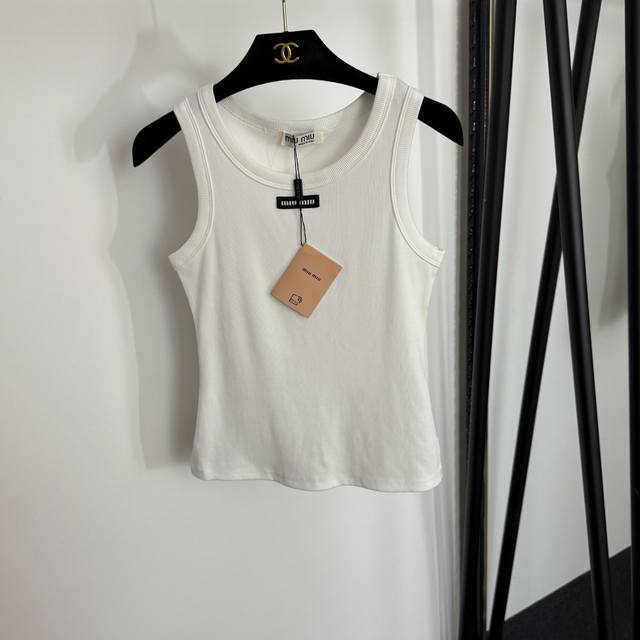 Style No. 20254039 Miumi* new collar logo patch striped slim fit cotton vest, w