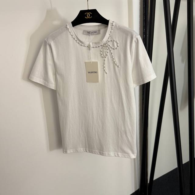 Style No. 20254035 Valentin* new pearl and diamond bow short-sleeved T-shirt, w