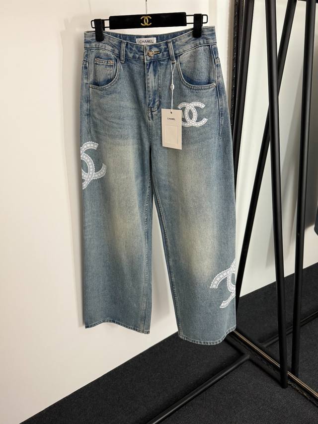 Style No. 20254028 Chane* new Chanel lace logo print high waist wide leg denim