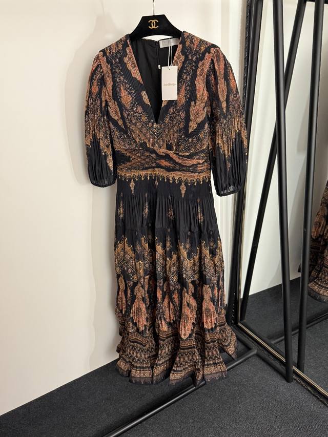 Style No. 20254025 Zimmermann new retro pattern printed three-dimensional pleat