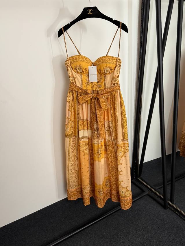 Style No. 20254020 Zimmermann new retro pattern print lace-up waist tube top su