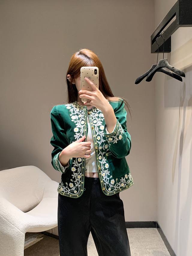 Celin* 25Fw Early Autumn New Velvet Embroidery Round Neck Dress Jacket | Exclusi