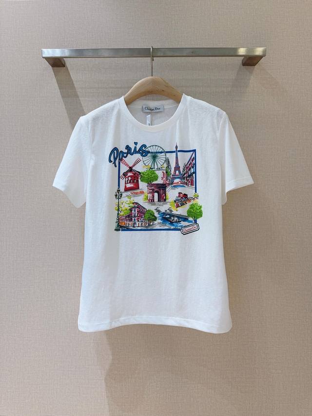 Dio*R Limited Edition T-shirt Printed round neck Tee, Paris city print pattern,