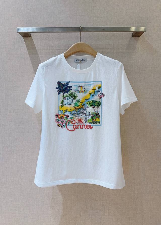 Dio*R Printed all-match T-shirt Printed round neck Tee, using the coconut tree h