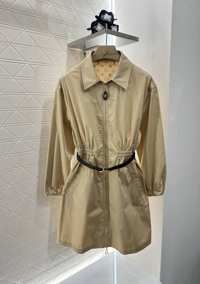 Louis Vuitto* New arrivals Lapel zipper belt dress Customized Yb imported twill