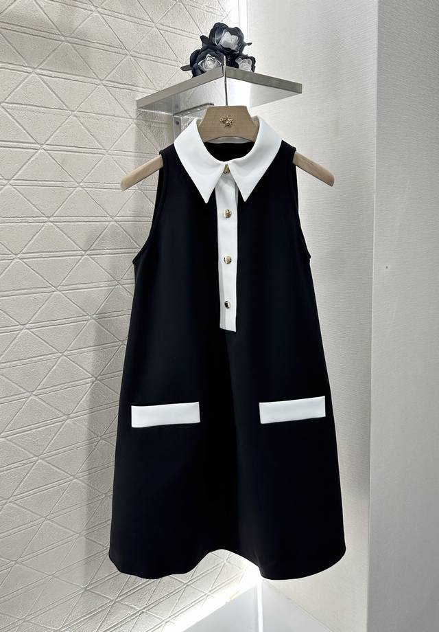 Louis Vuitto*2025 New arrivals Lapel contrast dress Customized Yb imported aceta