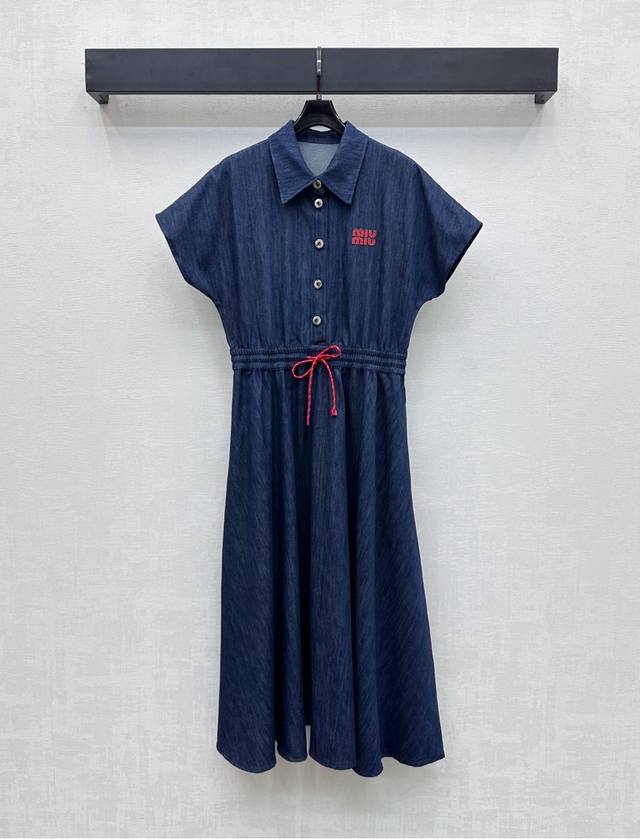 Miumi*2025 New Arrivals Wide-sleeved denim dress Customized Yb imported cotton d