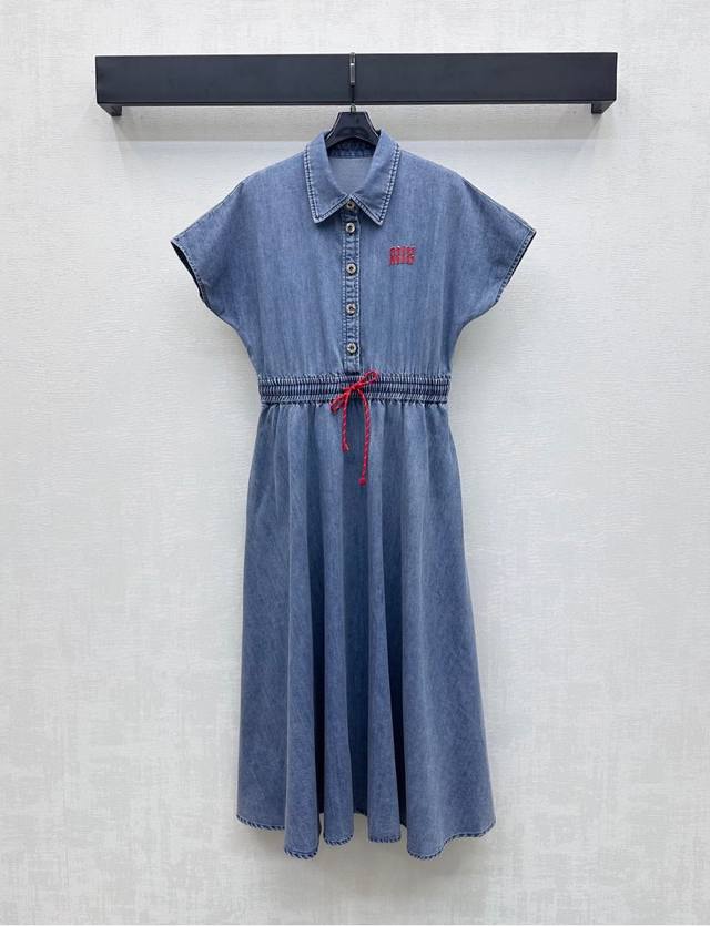 Miumi*2025 New Arrivals Wide-sleeved denim dress Customized Yb imported cotton d