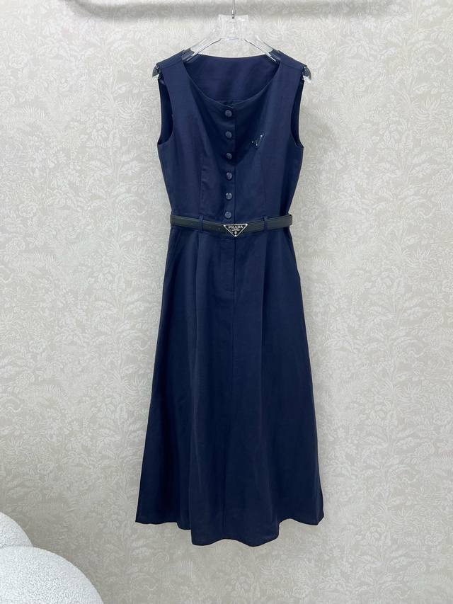 Prad* 25 New linen fabric dress Round neck vest Waisted long skirt Customized ha