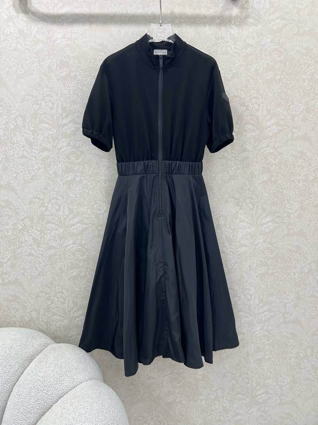 Moncl*R Monclu 25 new style small stand collar short sleeve waist dress with smo