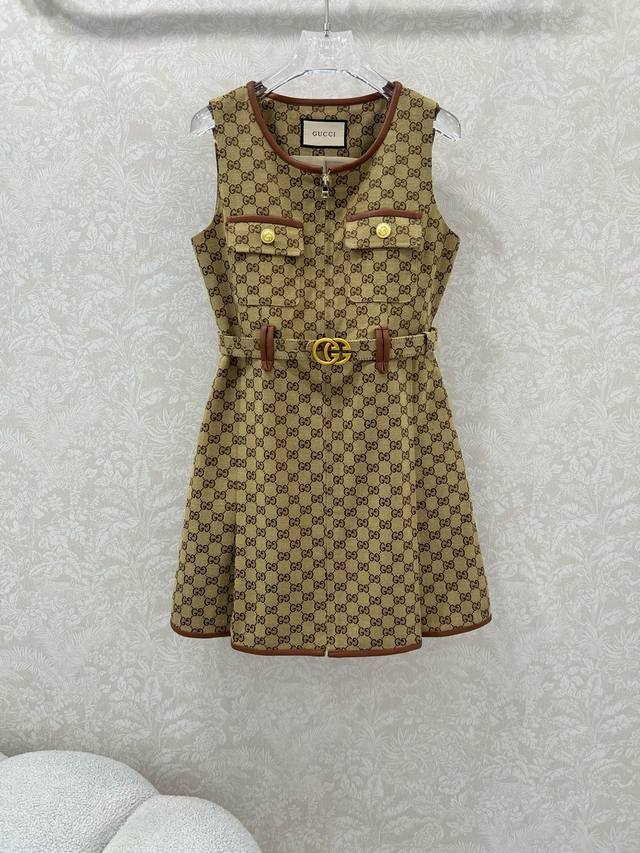 Gucc* 25 New style leather dress for early autumn Chest pocket Front zipper desi