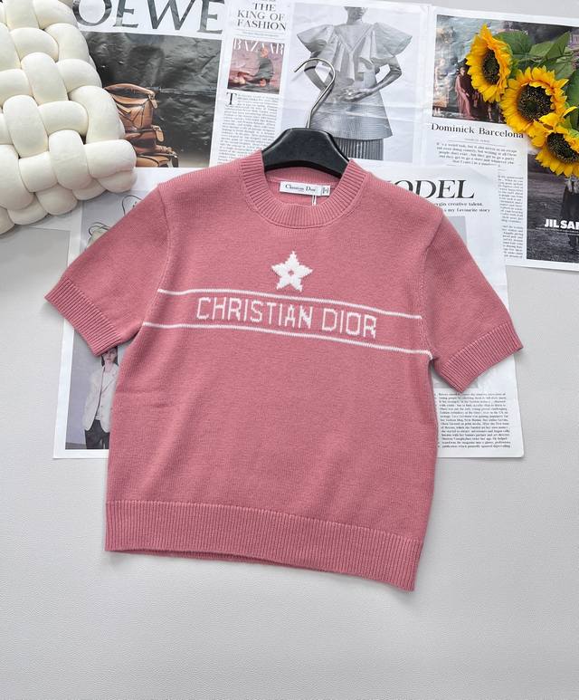 Dior2025 new star knitted short sleeves, customized Yb cashmere yarn weaving tex