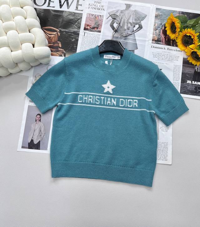 Dior2025 new star knitted short sleeves, customized Yb cashmere yarn weaving tex