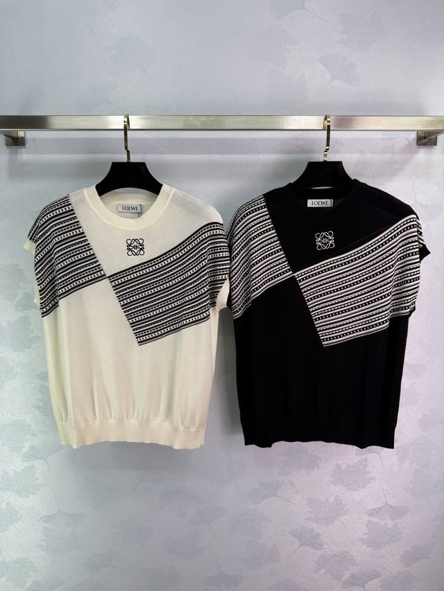 Loe*25 Spring and summer new black and white knitted short sleeves, round neck d