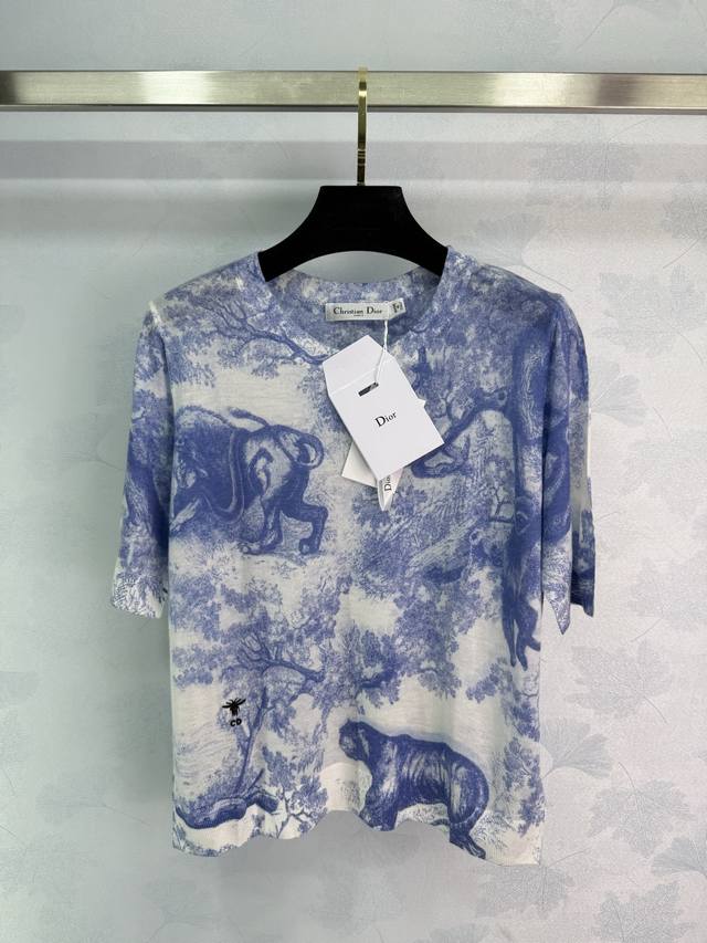 Dio*2025 new animal jungle print knitted short sleeves, full-length heavy printi