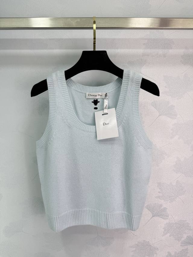 Dio*2025 Early Autumn New Series Light Blue Round Neck Cashmere Vest, Minimalist