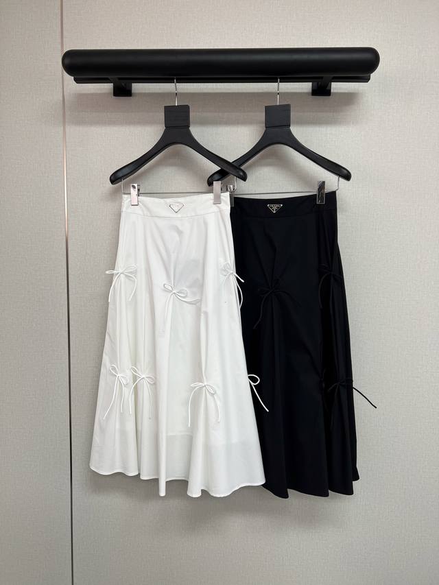 High Quality Pard*25 New Summer Bow Skirt with Triangle Logo Metal Premium Blac