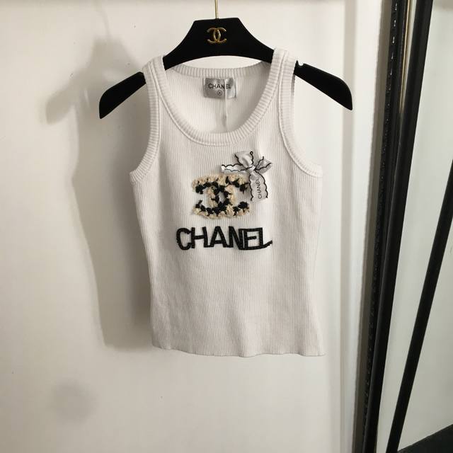 Style No. 20251682 Chane* new Chanel Logo patch bow knitted vest, white, off-wh