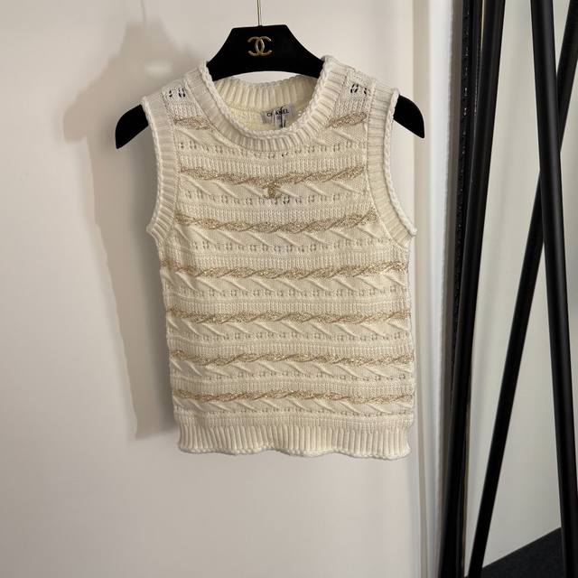 Style No. 20254014 Chane* new sequined hollow knit vest, off-white, black, 36 3