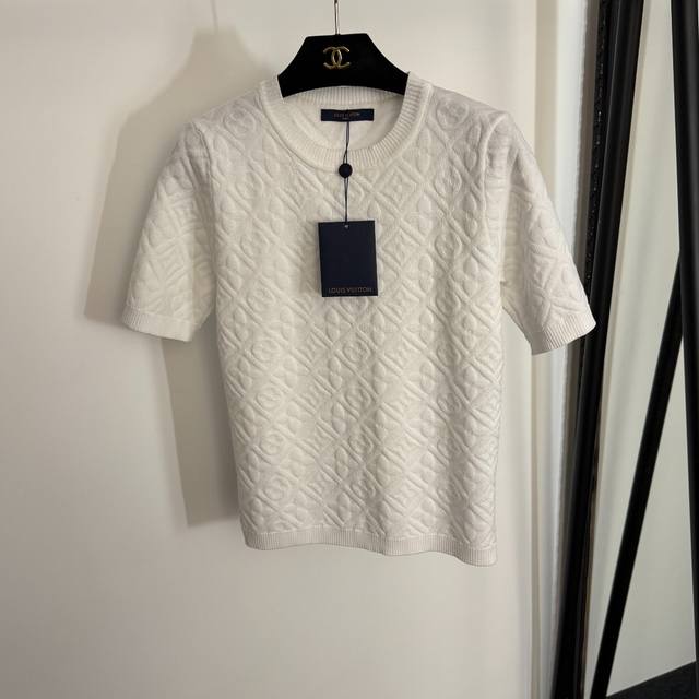 Style No. 20254013 Lv* New Logo jacquard pullover short-sleeved sweater, white,