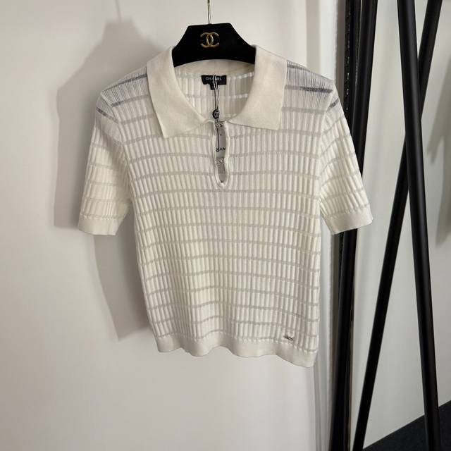 Style No. 20254010 Chane* new diamond logo lapel short-sleeved striped sweater