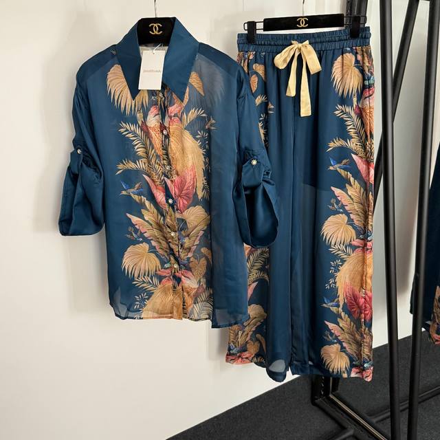 Style No. 20254003 Zimmermann new suit, floral and bird print temperament curle