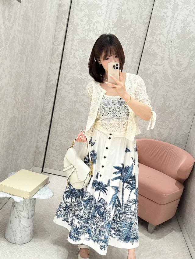 Dio* 25Ss Spring and Summer new butterfly coconut palms Jouy print single-breast