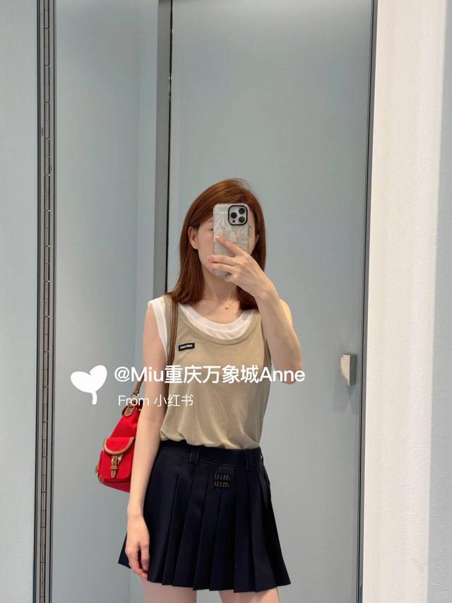Miumi* 25Ss Spring and Summer New Army Blue College Style Girl Pleated Short Ski