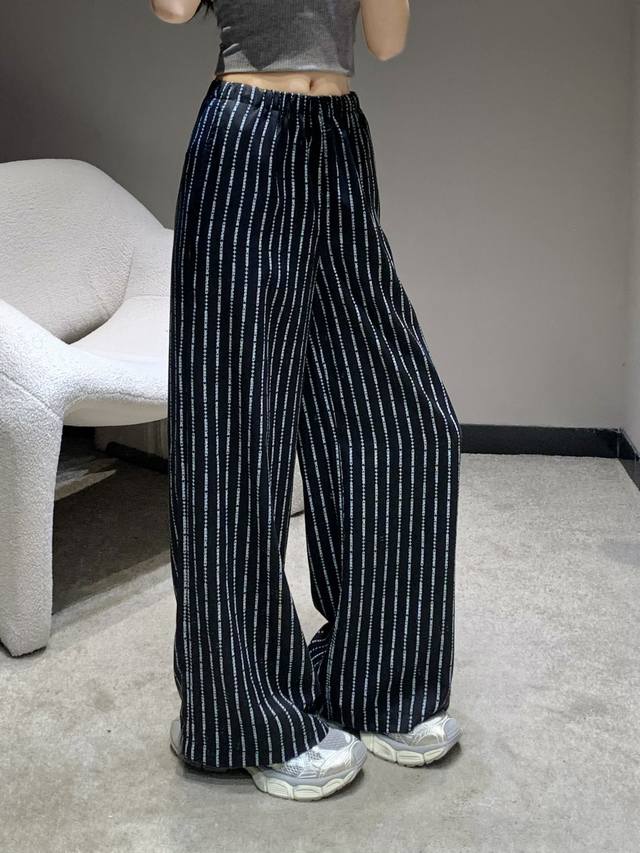 Chrome He*Rts 25Ss Spring and Summer new letter print loose striped wide-leg pan