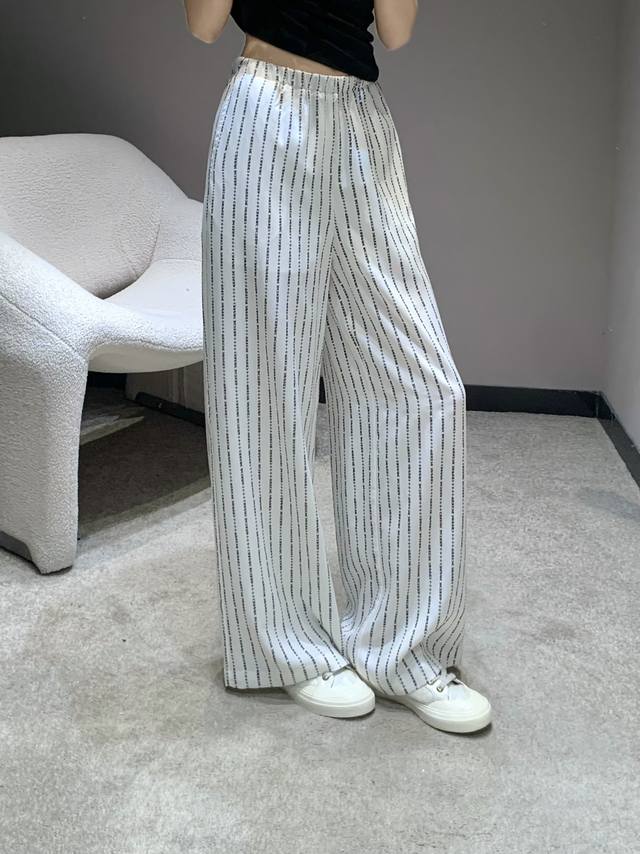 Chrome He*Rts 25Ss Spring and Summer new letter print loose striped wide-leg pan