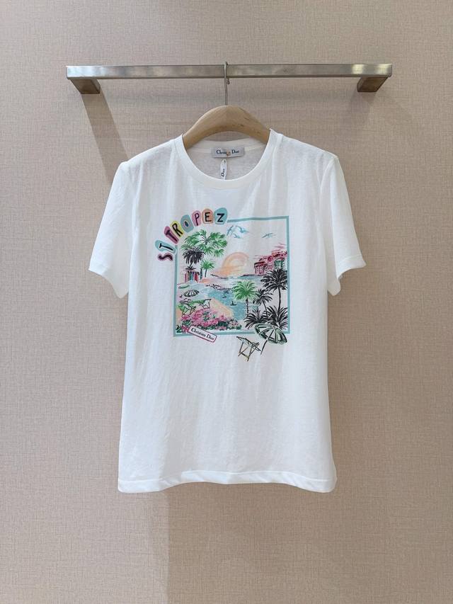 Dio*R Printed all-match T-shirt Printed round neck Tee, using the coconut tree h