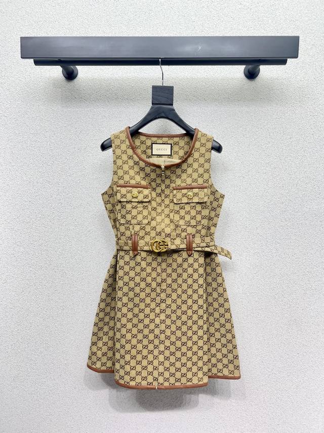G Khaki jacquard sleeveless dress, high-end handmade series, very high-end impor